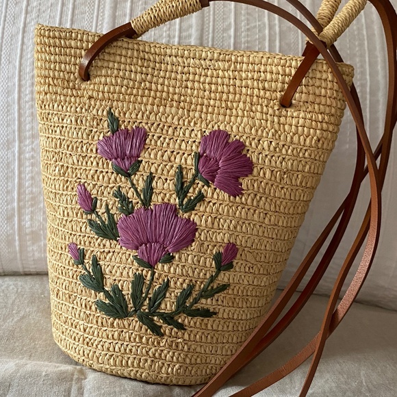 Sezane Handbags - Sezane JOSIE Raffia Bag  "Peonies" NWOT